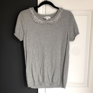Grey Embellished Collar Short Sleeve Top